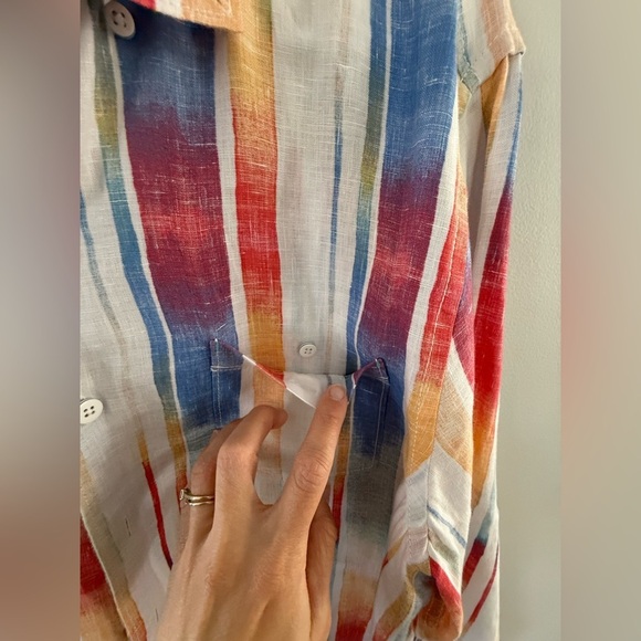 Tommy Bahama Relax Linen Button Front Dress Shirt Casual Stripe Breezer Sunset L - Picture 11 of 14